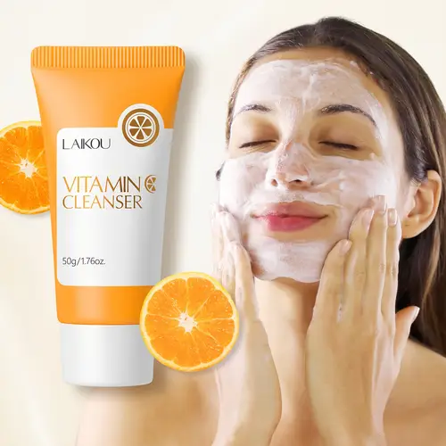 1pc vitamin c facial cleanser 50g 1 76oz unisex adult cream form formaldehyde free oil control brightening pore cleansing suitable for types