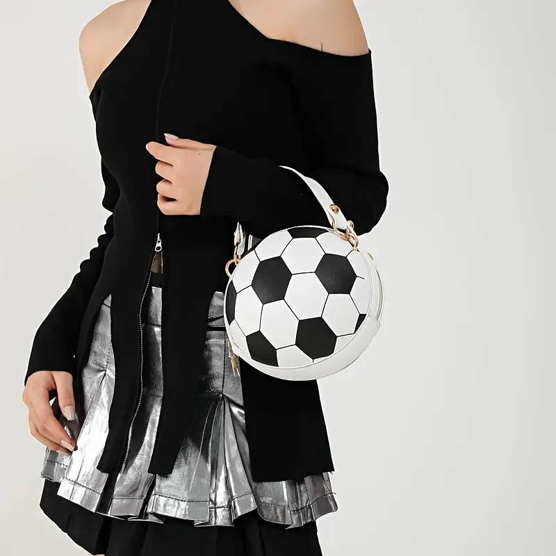 sporty chic soccer ball inspired crossbody bag trendy chain strap womens fashion handbag shoulder purse pu material in multiple colors details 0