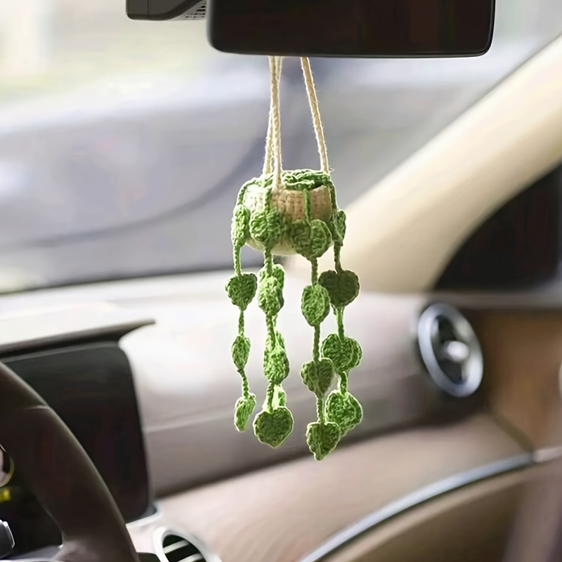 

1pc New Car Hanging Accessories Hand Woven Chlorophytum Comosum Potted Wool Pendant Car Rearview Mirror Creative Pendant