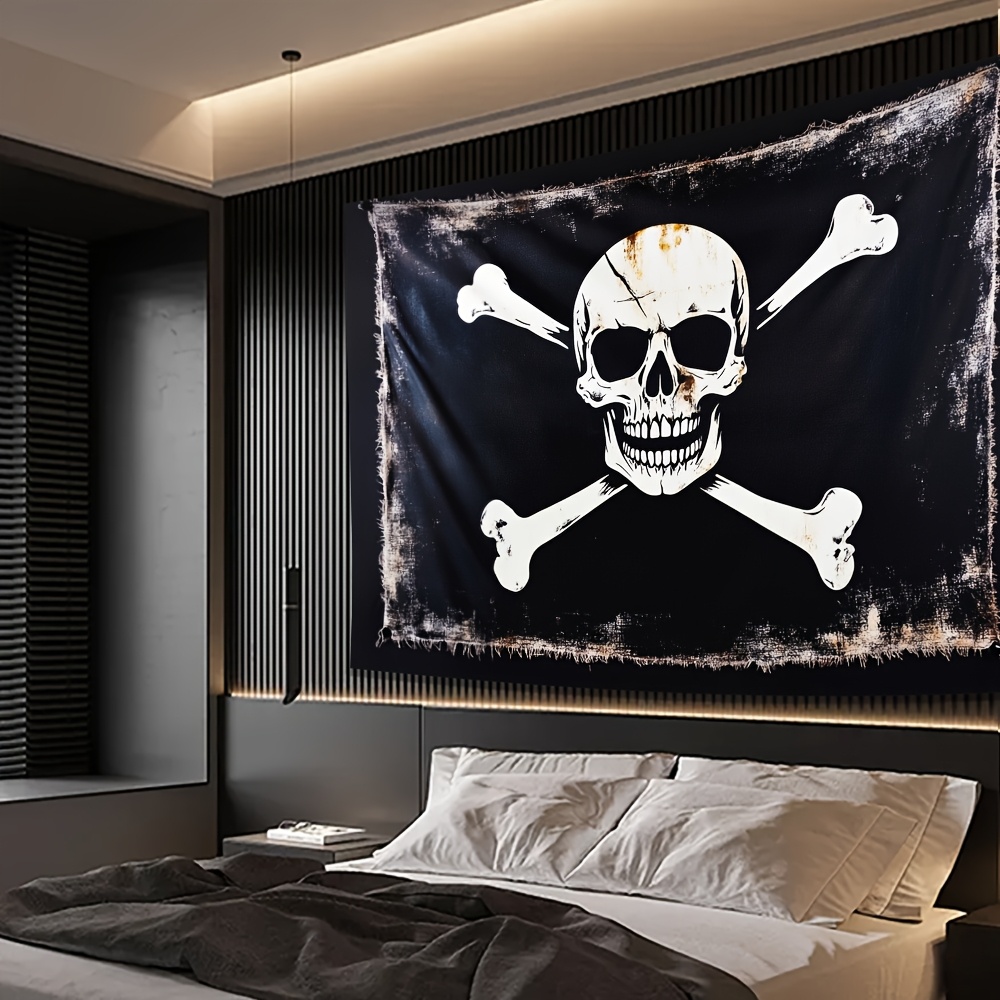 Vintage Pirate Skull Crossbones Tapestry Nautical Wall Decor_voghion.com