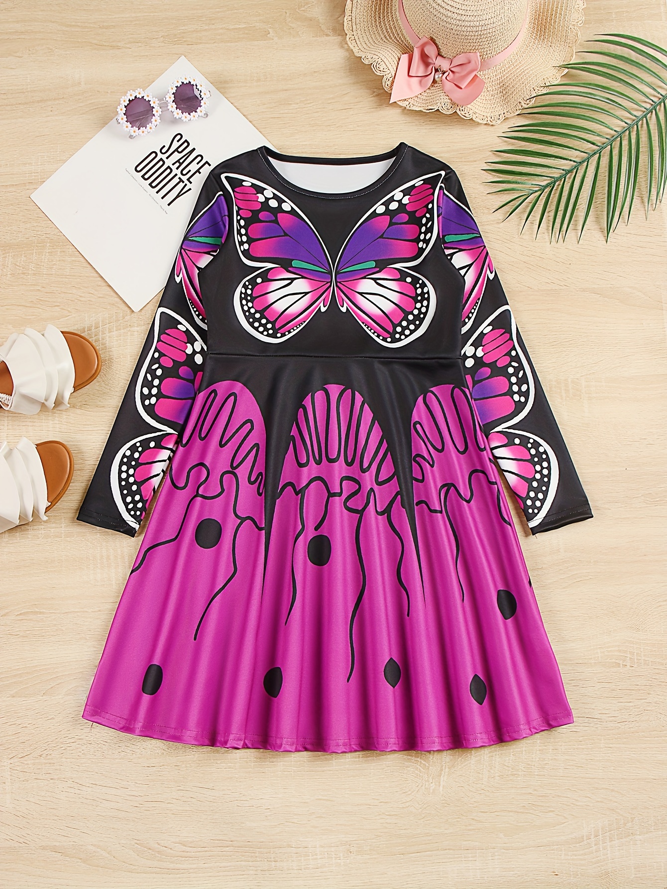 Cute Girls Graphic Crew Neck Long Sleeve Dress Casual Dresses Party Gift