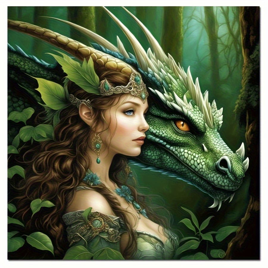 

Diy Dragon & Woman Diamond Painting Kit - 20x20" Fantasy Girl Mosaic Art, Full Round Acrylic Diamonds, Home Wall Decor Craft