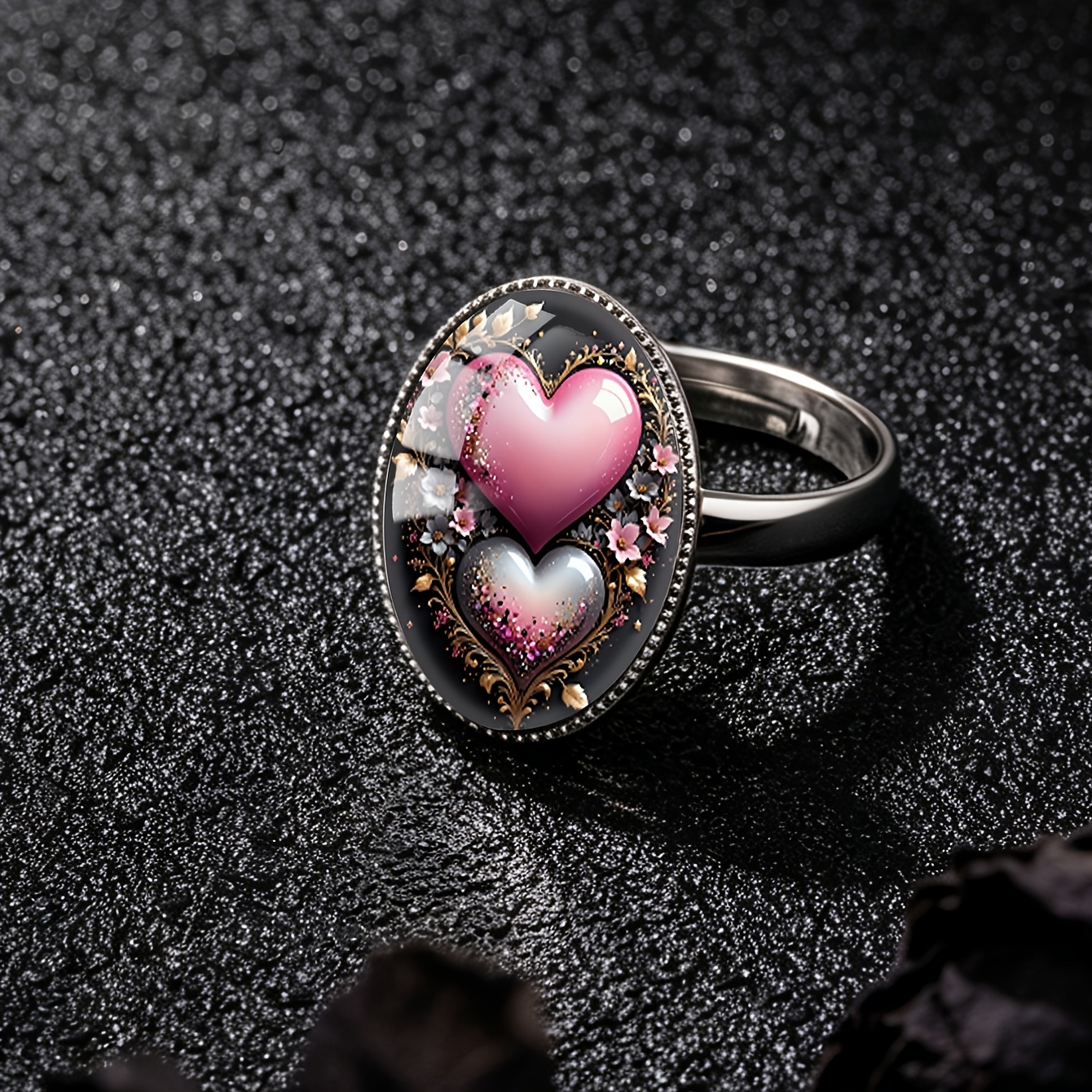Women's Double-Layer Heart & Flower Pattern Open Ring