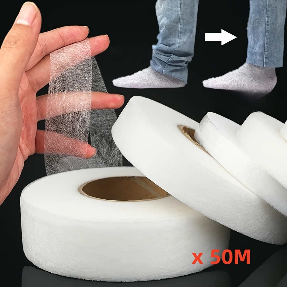 

1 Roll - 50m White Self-adhesive Pants Hem Tape, -on Shortening For , Non-woven Fabric, 150°c