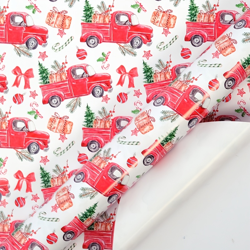 TEMU Rouleau de de Noël blanc vintage aquarelle camion rouge et sapin de Noël, rouleau long et épais pour emballage cadeau de Noël, convient pour de
