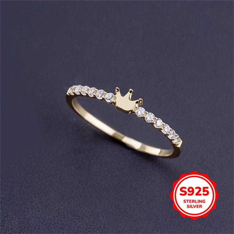 

1.5g S925 Sterling Silver Crown Ring - High-end, Trendy, Synthetic Zirconia For Women, Fashion Personality, Birthday & Valentine's Day Gift