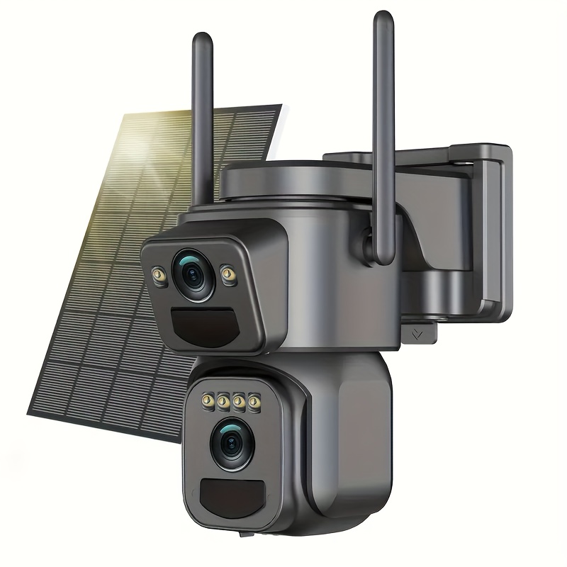 TEMU Solar-powered Security Camera, Battery-operated Outdoor Wireless Surveillance Camera With Motion Detection Alarm, 2.4ghz Wifi , Dual-view, Color
