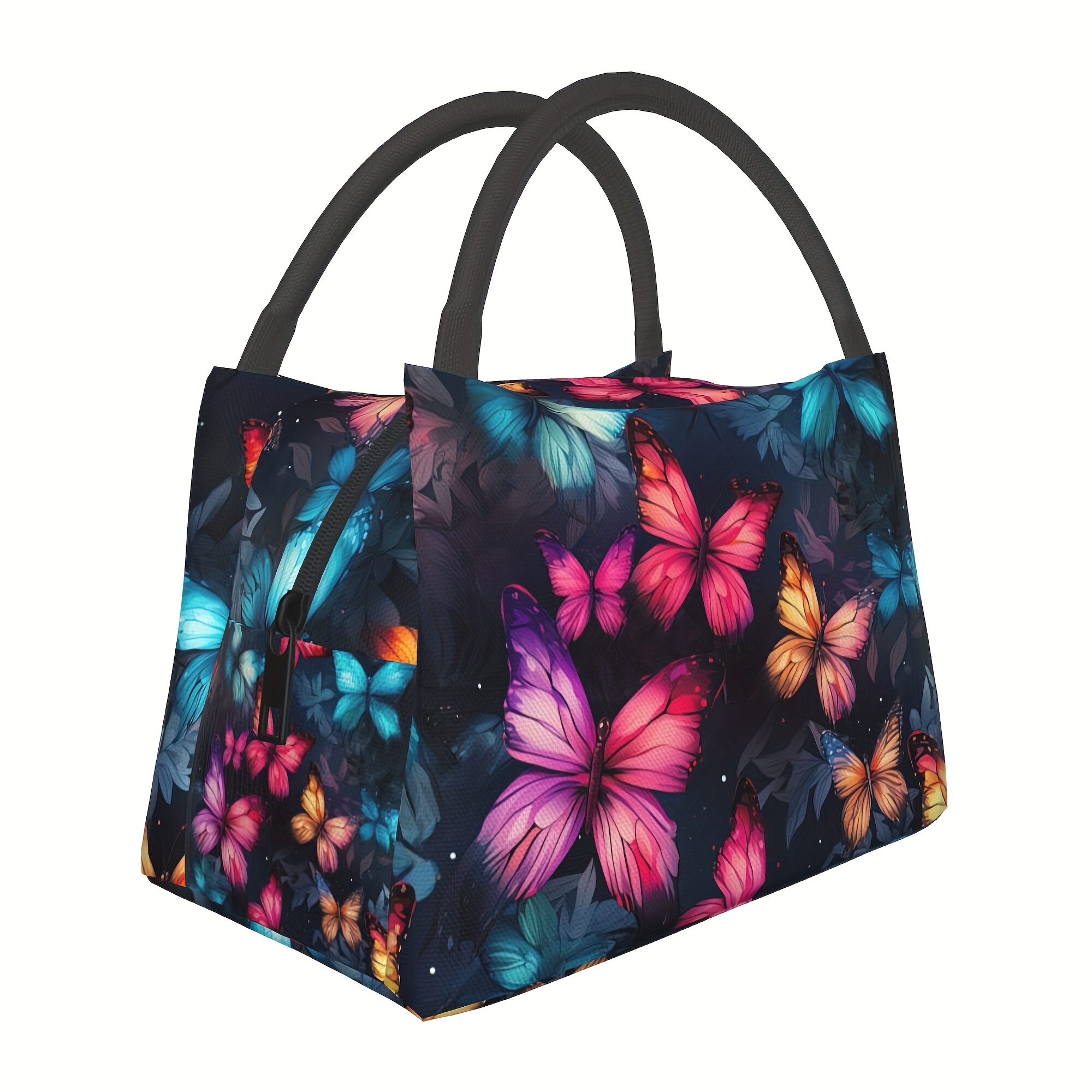 

1pc Insulated Lunch Bag For Women & Men, Reusable Large Lunch Tote Bag With Zipper, Butterfly Pattern Portable Lunch Box Cooler Bag, Perfect For Travel Picnic, Office & Work