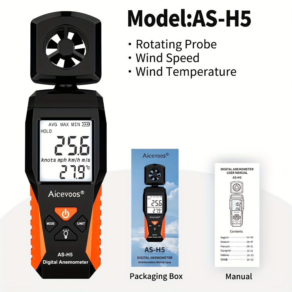 E-shop Aicevoos Digitales Handliches Windgeschwindigkeitsmesser Temperatur Feuchtigkeitsmessung Luftvolumen Tester