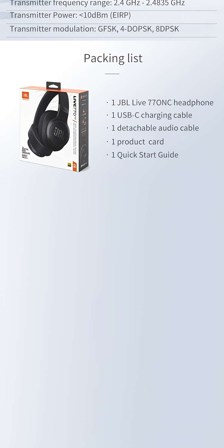JBL LIVE 770NC Wireless Earphones with Adaptive Active Noise Cancellation, Stereo Calling, Wireless And Wired Connectivity