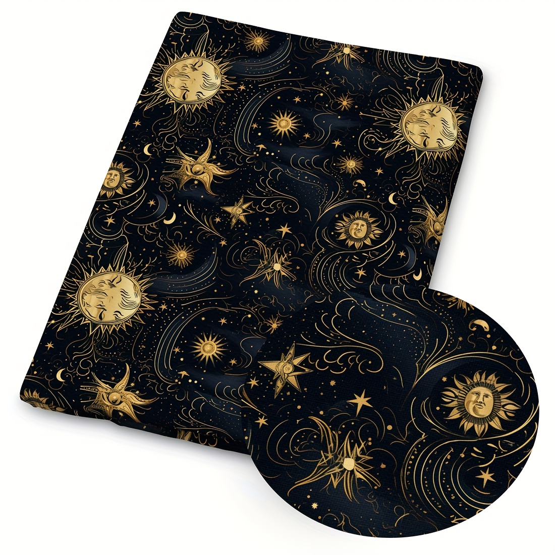 TEMU 1pc Celestial Print Fabric - 59 X 19.68 Inches (150 X 50cm) Pre-cut Polyester Fabric With Stars, And Suns Patterns - Suitable For Diy Sewing,