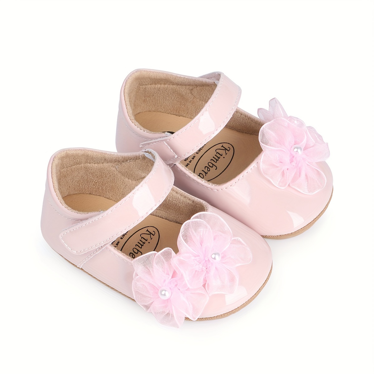 Baby Girls Soft Princess Dress Flats Shoes Infant Wedding Pearl Flower Decoration Mary Jane First Walker Newborn Shoe Baptism Shoes