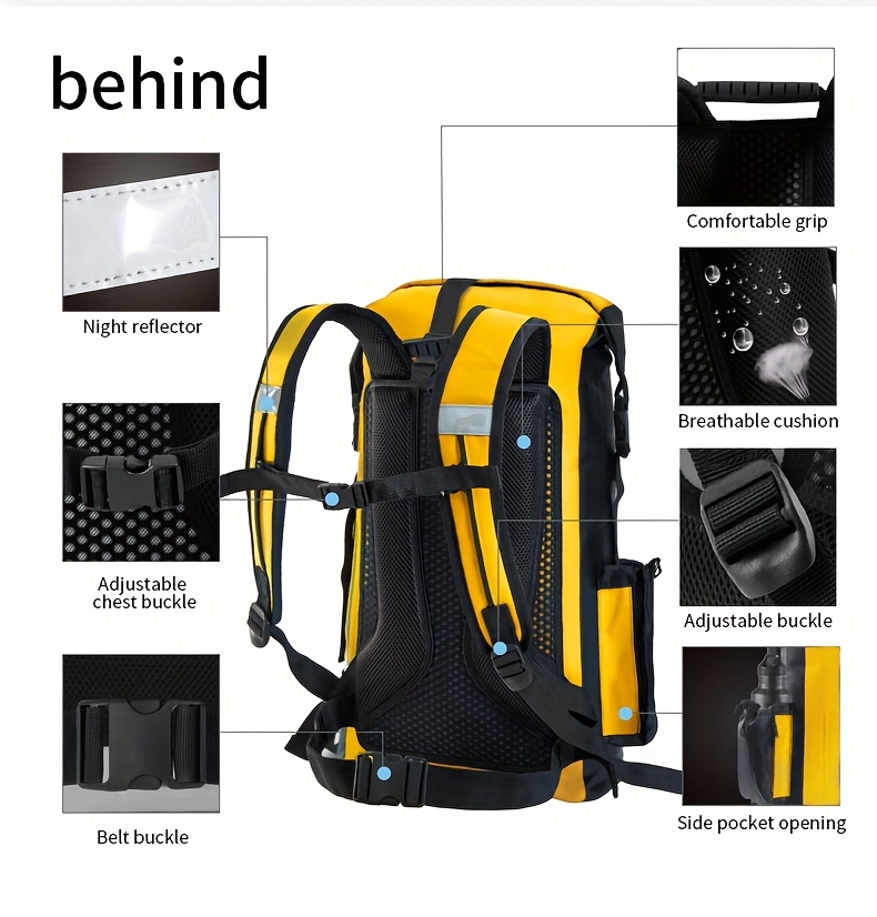 25L Tarpaulin Backpack with Reflective Strips, Convenient to Use, Front Zipper Pocket Backpack, Suitable for Hiking