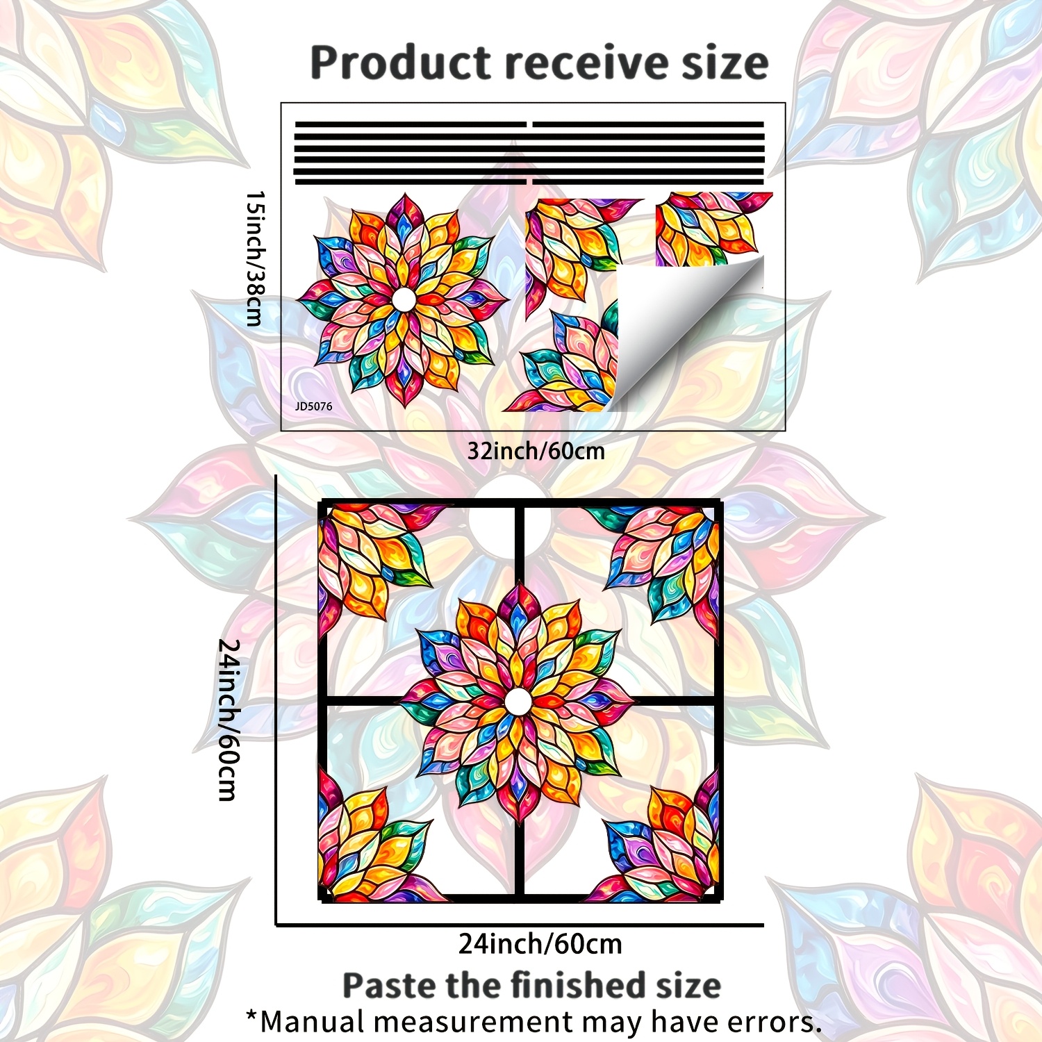 TEMU 1pc Exquisite Colorful Floral Window Sticker, Suitable For Decorating Bedrooms, Living Rooms, , Store Windows, Glass Doors, And . Made Of Pvc