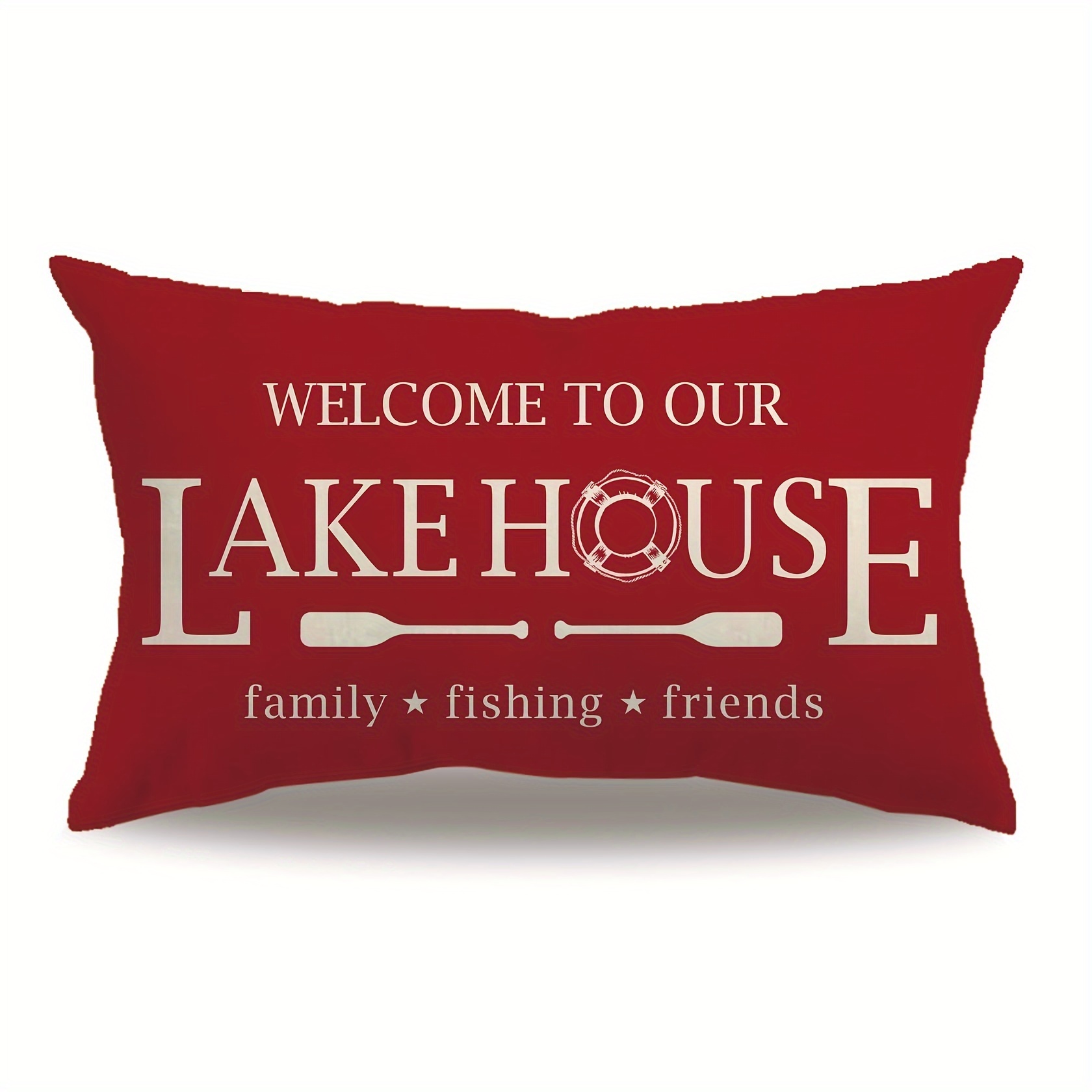 

1pc, Lake House Decor Throw Pillow Covers Red Welcome To Our Lake House With Anchor Rectangular/waist Cushion Cover Farmhouse Summer Home Decor Pillowcases