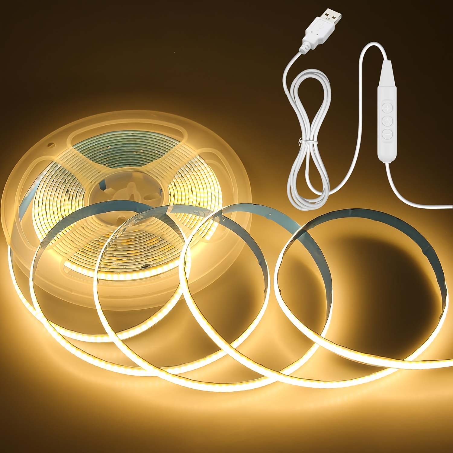 TEMU Cob Led Strip Lights Usb Powered 16.4ft/5m 1600leds Warm White 8mm Width Dimmable Cob Tape Light Flexible And Cuttable Led Strip For Bedroom Tv