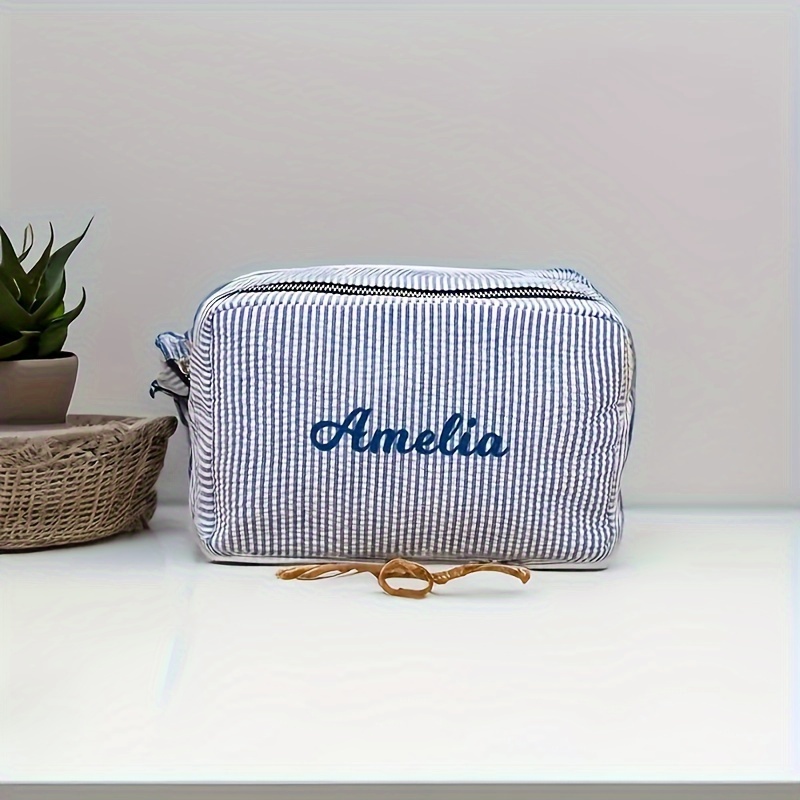 TEMU [name Customization] Bubble Yarn Embroidery Cosmetic Bag And Wash Bag With Name Personalization, Suitable For Holiday Gifts And Travel