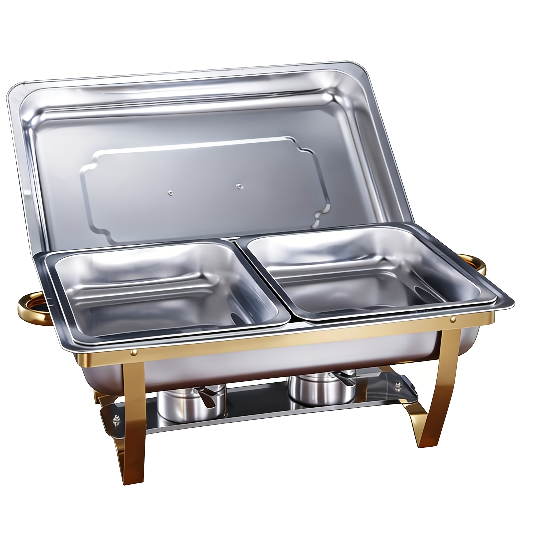 Image of Complete Buffet Chafing Dish Set, Rectangular Stainless Steel Food Warmers Including Lids, Food Pans, Water Pan, And Fuel Holders For Catering Events, Suitable For Cooking Only ( Cooking)