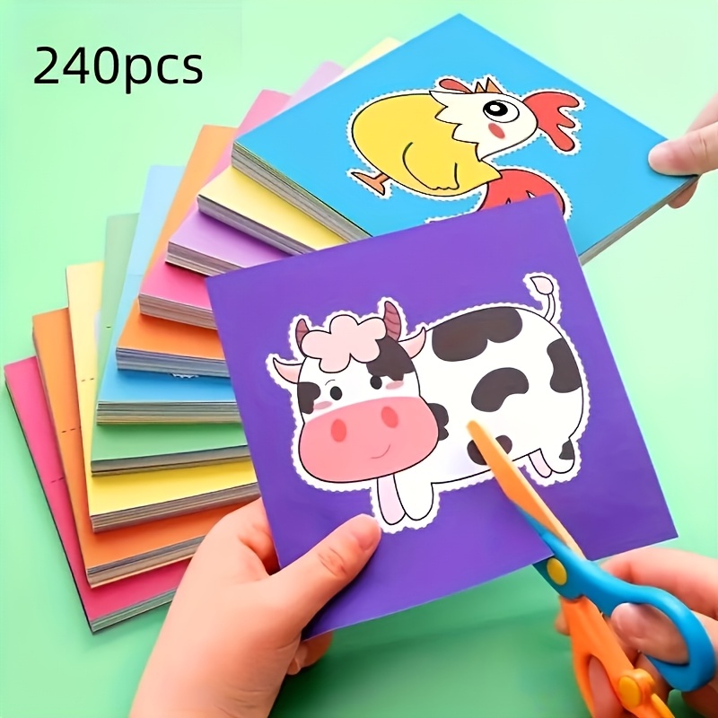 

240pcs Paper Cutting Kit With 2 Plastic Scissors - Fun Diy Craft Set For Teens & Adults, Includes Chicken, Cow & Rooster Designs For Projects, Paper Craft Supplies