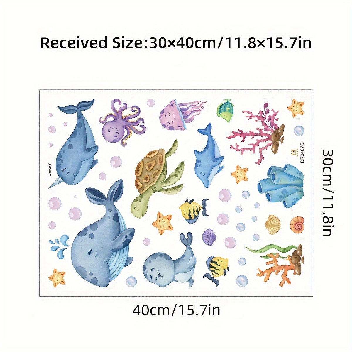 Ocean Wall Decals - Whale, Turtle & Octopus Stickers For Bathroom, Shower Room & Bathtub - Removable Vinyl Decor With Sparkle Finish
