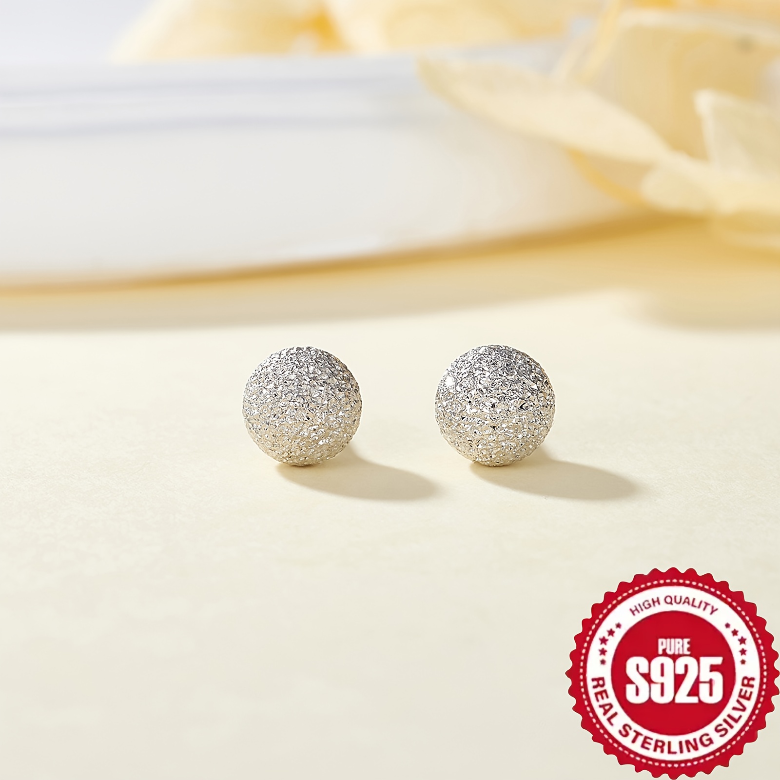 S925 Sterling Silver 5-Pair Matte Round Stud Earrings Set