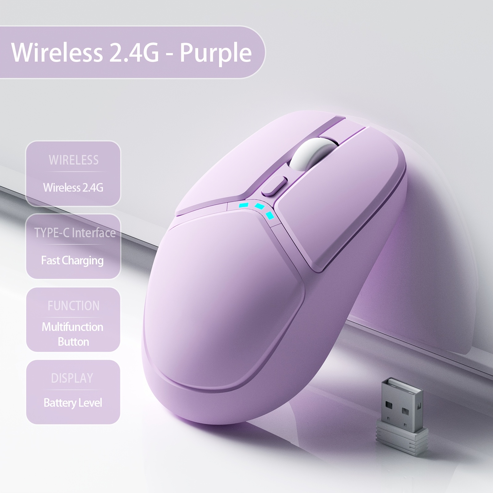 Rechargeable 2.4g Ergonomic Silent Mouse, 1600 Adjustable Dpi, 500mah Battery Quiet Click Office Mice Compatible & Windows