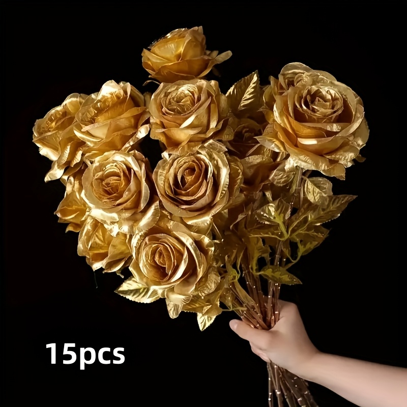 Image of 15pcs Simulation , Christmas, Halloween And Holiday Parties, Wedding Bouquet Decoration, Party Bouquet Decoration, Valentine's Day Gifts, Beautiful Room Decoration
