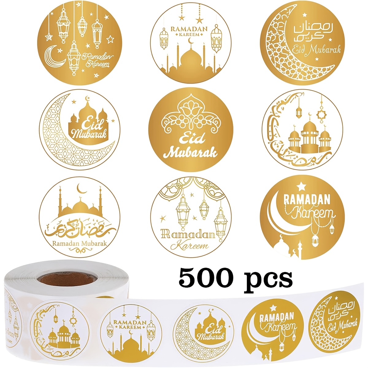 

500 Stickers Per Roll, Self-adhesive Stickers For Middle Eastern Ramadan Festival, Suitable For Card Envelopes, Gift Wrapping, Diy Decorations, Pvc Waterproof Adhesive.