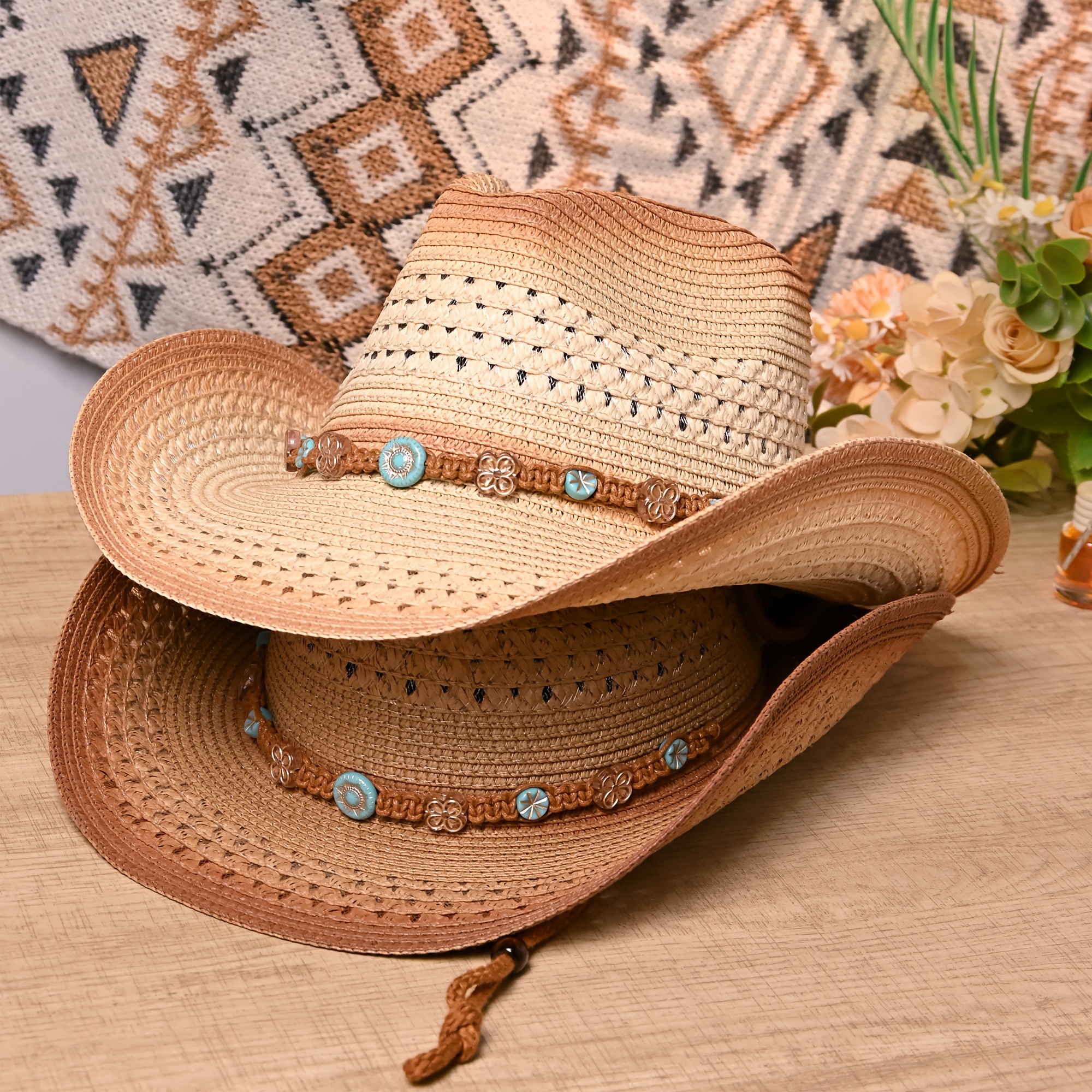 Cowboy Hat With Chin Strap Western Denim Cowboy Hat With  display picture 1