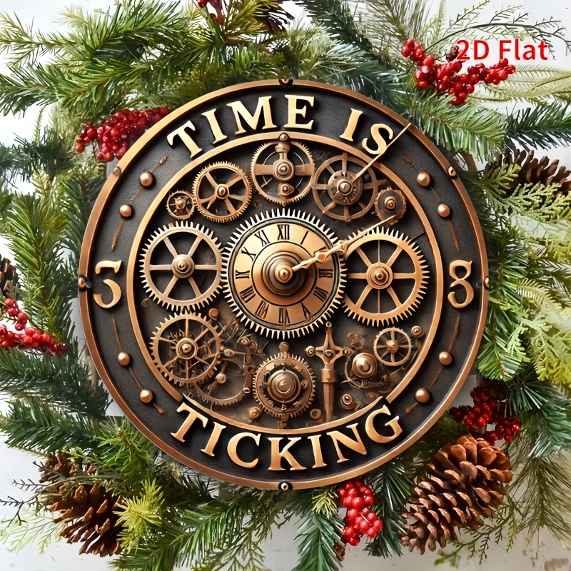 TEMU 2d Flat, 2d Flat Print 1pc Metal Iron Sign 2d Flat, 1pc Vintage Industrial Clock - Mechanical Gear Design With Roman , /black Metal Wall Decor -