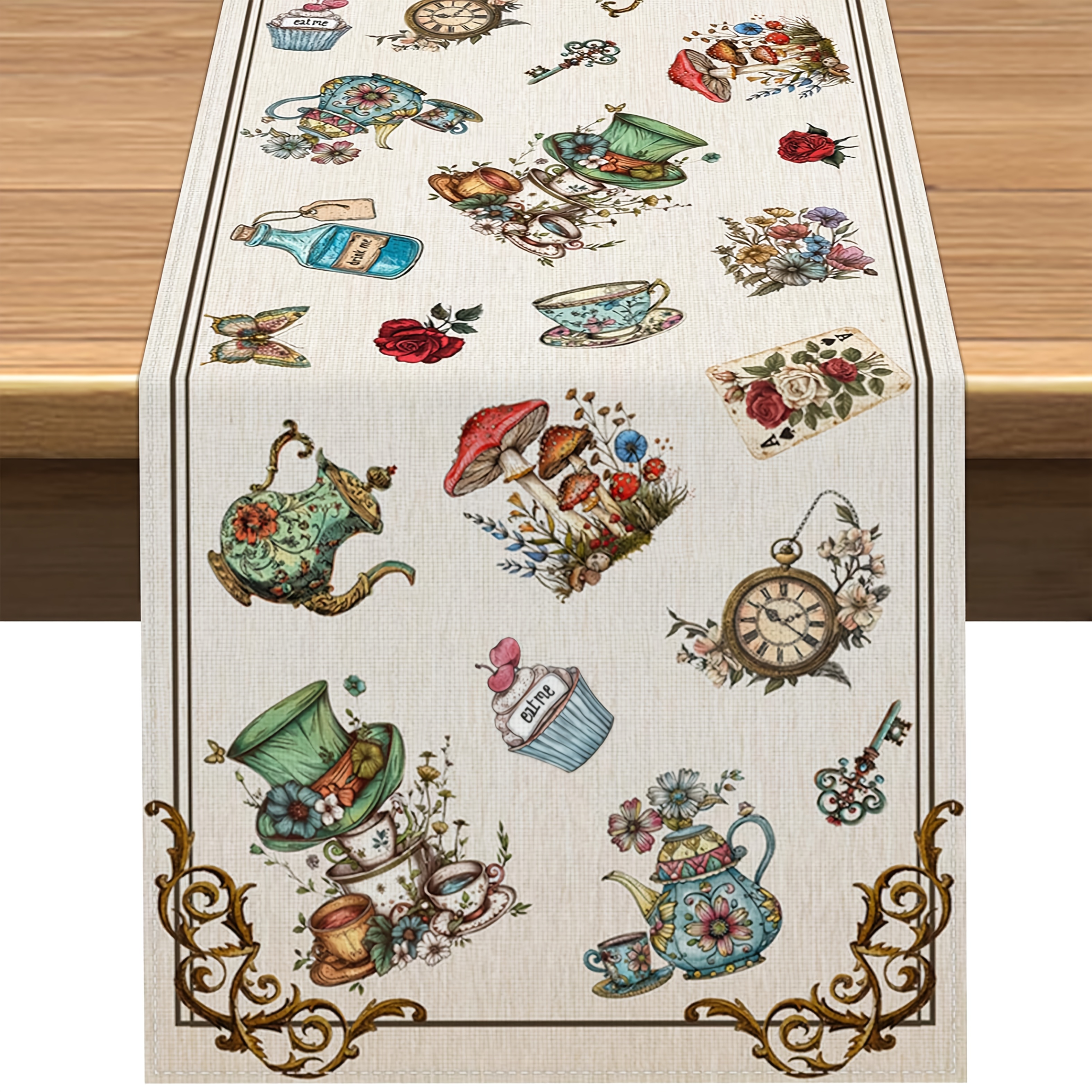 TEMU 1 pièce, Chemin de table pour goûter au pays des merveilles, Décoration de fête d'anniversaire vintage, Décoration pour restaurant, maison, îlot