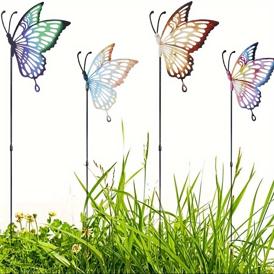 

4 Pack Stakes Decor Metal Yard Art Ornaments Large Butterflies Outdoor Decorative Patio Lawn Decor Memorial Gifts For Women Mom 24.8inch ( )