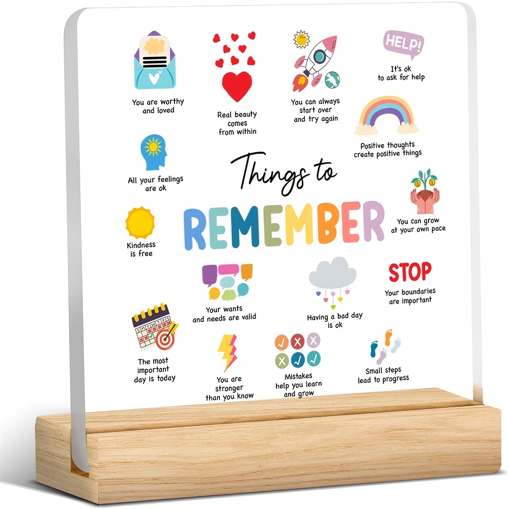TEMU 1pc Acrylic Desk Plaque Sign With Positive Affirmations - Clear "things To Remember" Decorative Sign For Mental Health, Therapy Office, School,
