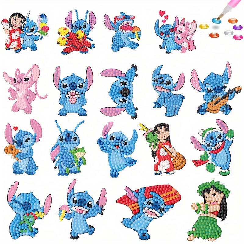 

18pcs Disney Disney Jeans Diamond Art Painting Sticker Kit, Diy Cartoon Anime Theme Artificial Diamond Art Mosaic Number Sticker Kit, Mobile Phone Water Cup Decoration, Handmade Gift