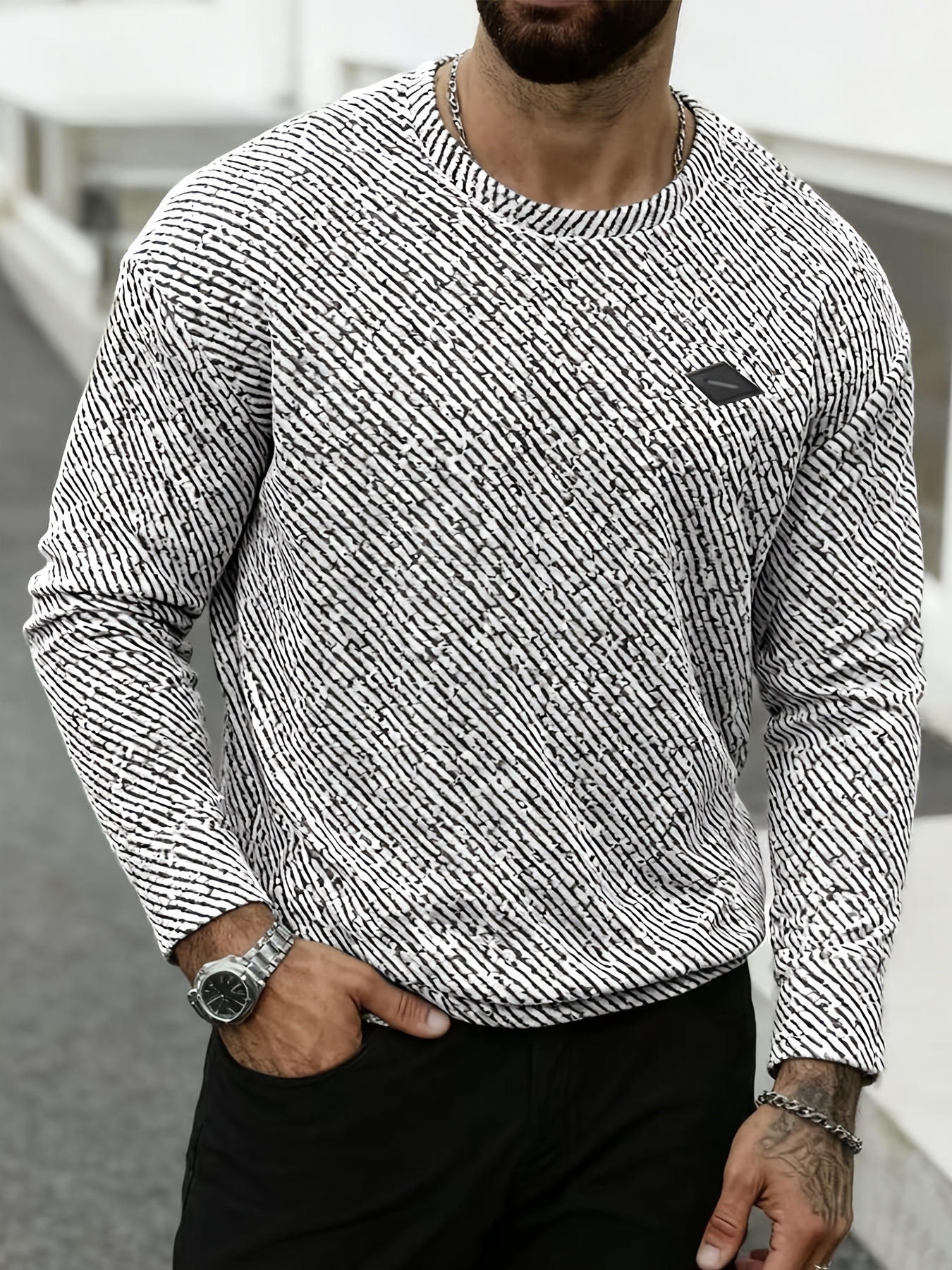 Spring And Autumn New Men'S Pullover Sweatshirt Made of Jacquard Fabric, Suitable for Sports, Leisure, Outdoor Jogging, And Fitness Training with Long Sleeves