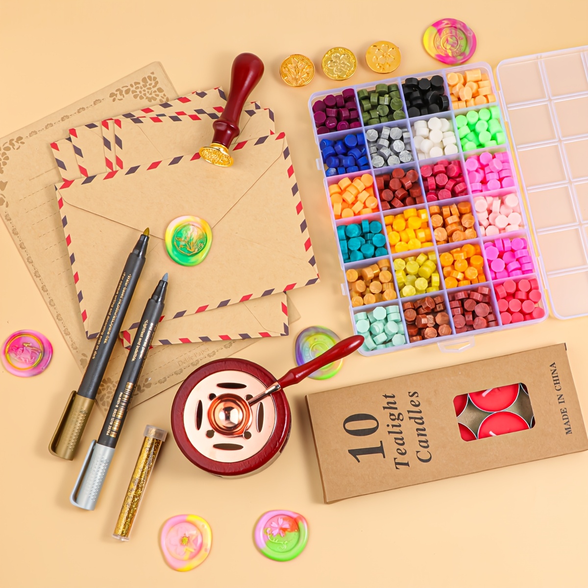 

24-color Wax Seal Bead Kit With Easy Diy Set - Wedding Invitations & Crafts, Includes Storage Box