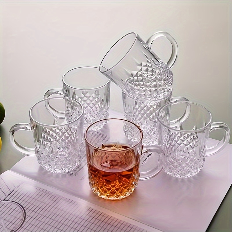 

6-piece Glass Coffee Mugs Set – 230ml / 8 Oz Diamond Pattern Beverage Cups – Insulated Multipurpose Tea & Drinkware – Hand Wash Only, Reusable Round Glasses For Hot & Cold Drinks