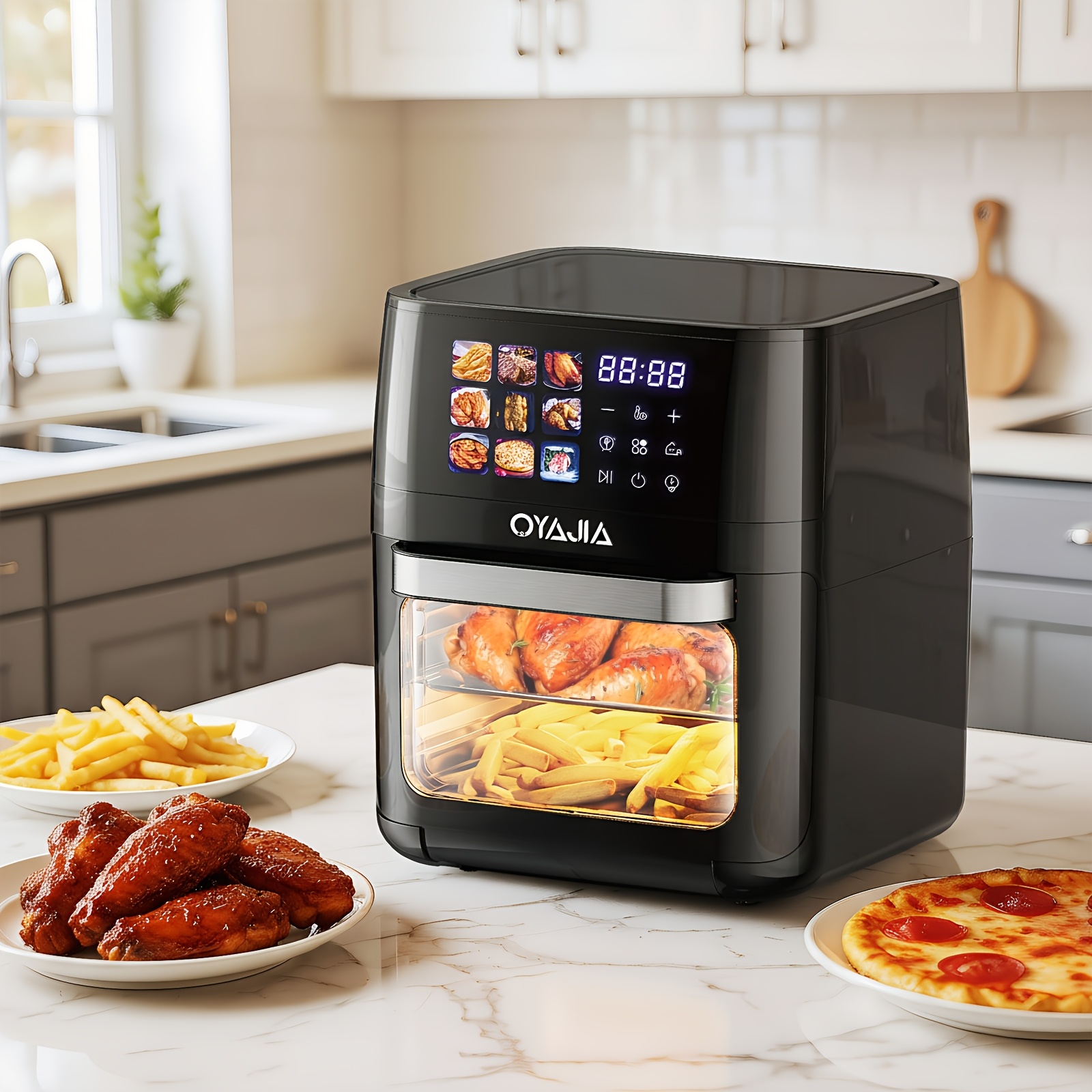 Image of Air Fryer Oven Large 15l, 9in 1 Toaster Oven With Window For Family, Airfryer Oven With Digital Display, Powerful 1800w, Dishwasher Safe Accessories, Black