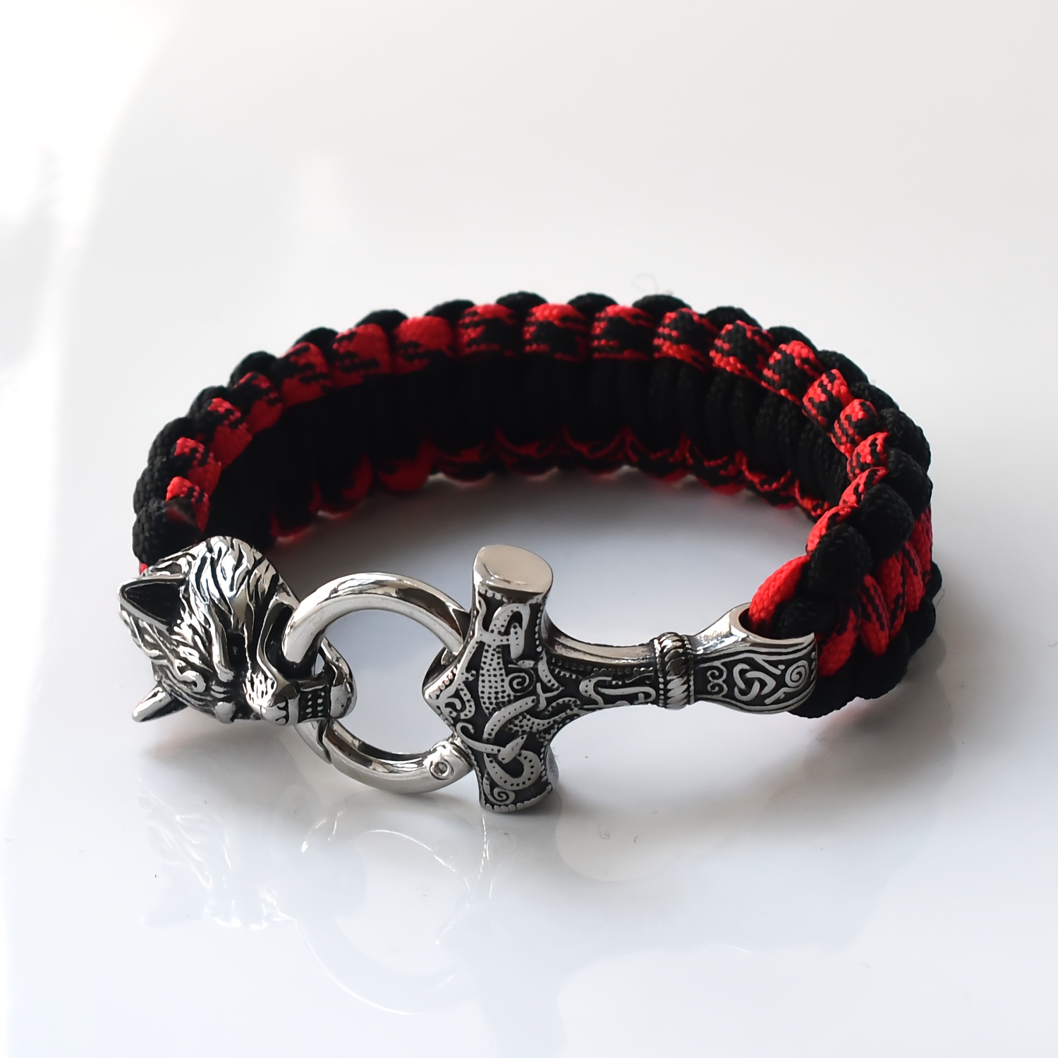 Viking Stainless Steel Wolf Head Hammer Bracelet