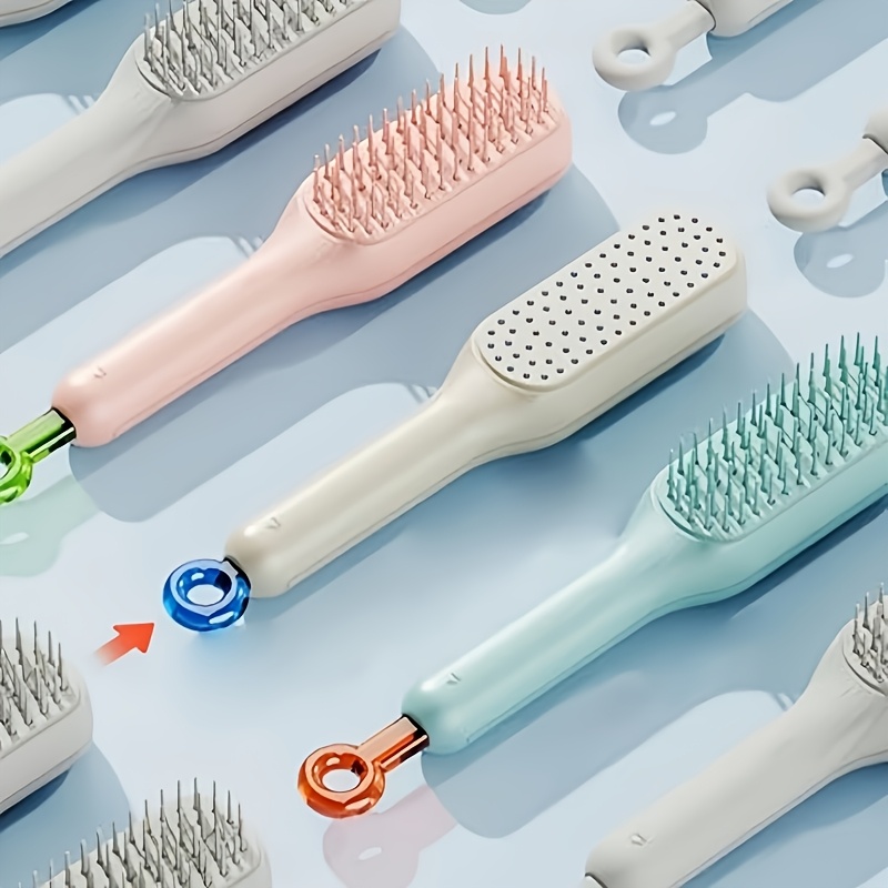 automatic cleaning hair   to   retractable bristles   free oval brush head suitable for men and women anti knot brush head suitable for curly straight thick wet and dry hair blue white pink daily grooming sleek Product details 3