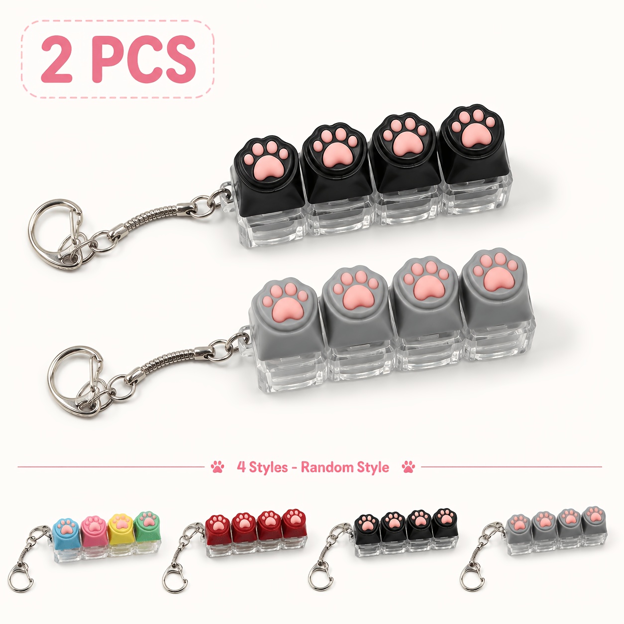 Image of Cat Paw Keyboard Keychain, 4-key Clicky Fidget Toy, Cute Mini Mechanical Keyboard Switch Keyring, Portable Relax Toy, Random Style Bag Charm, Party Favor Gift For Teens Adults