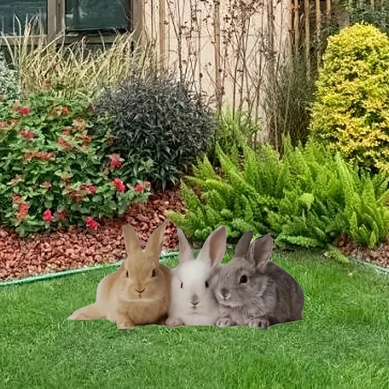 

1pc 3 Bunnies 2d Acrylic Garden Stake, 11.8in Width, Animal Yard Simulation Rabbit Sign, Decorative Art, Outdoor Lawn And Garden Decor