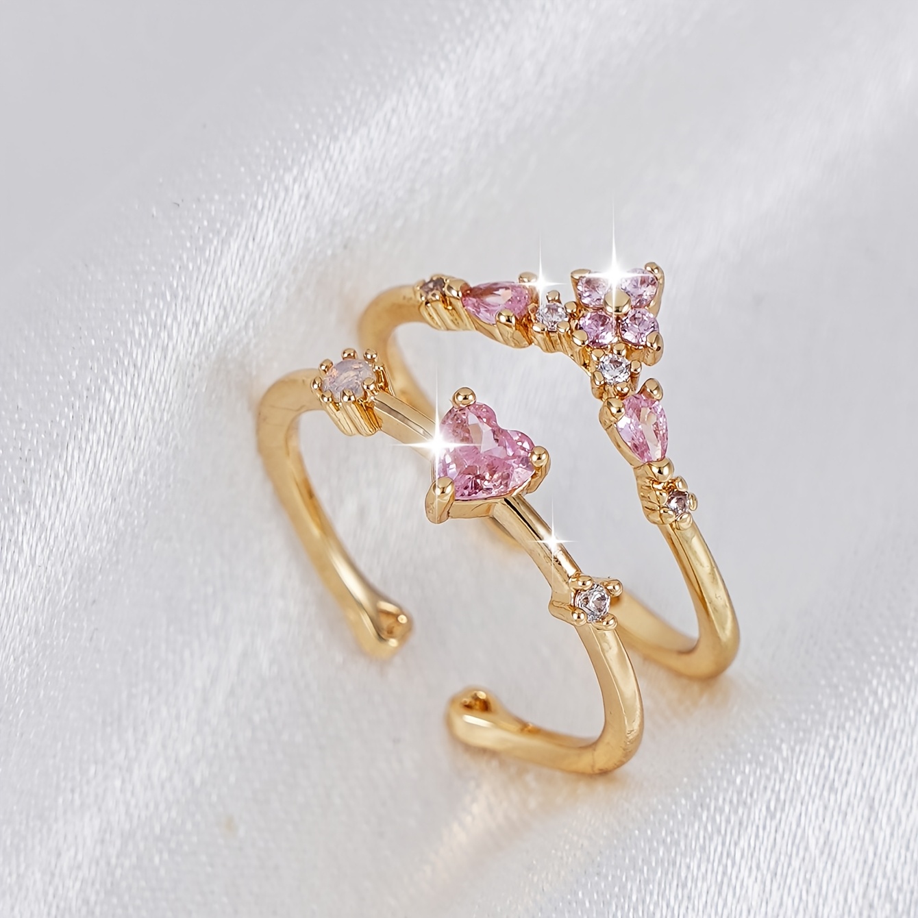 TEMU 2pcs Bagues Tendance Femme, Ensemble de Bagues Faciles et Élégantes avec Cœur et Fleur en Synthétique, Bijoux de Fête Festival de Musique