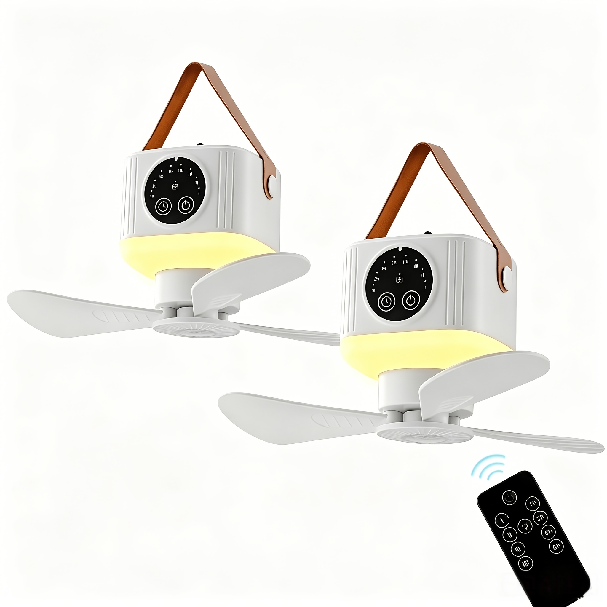 2 Sets Essential For Personal Fans Portable Hanging Tent Fan With Light & Remote, 9.25" Rechargeable Ceiling Fan, 4 & Timer