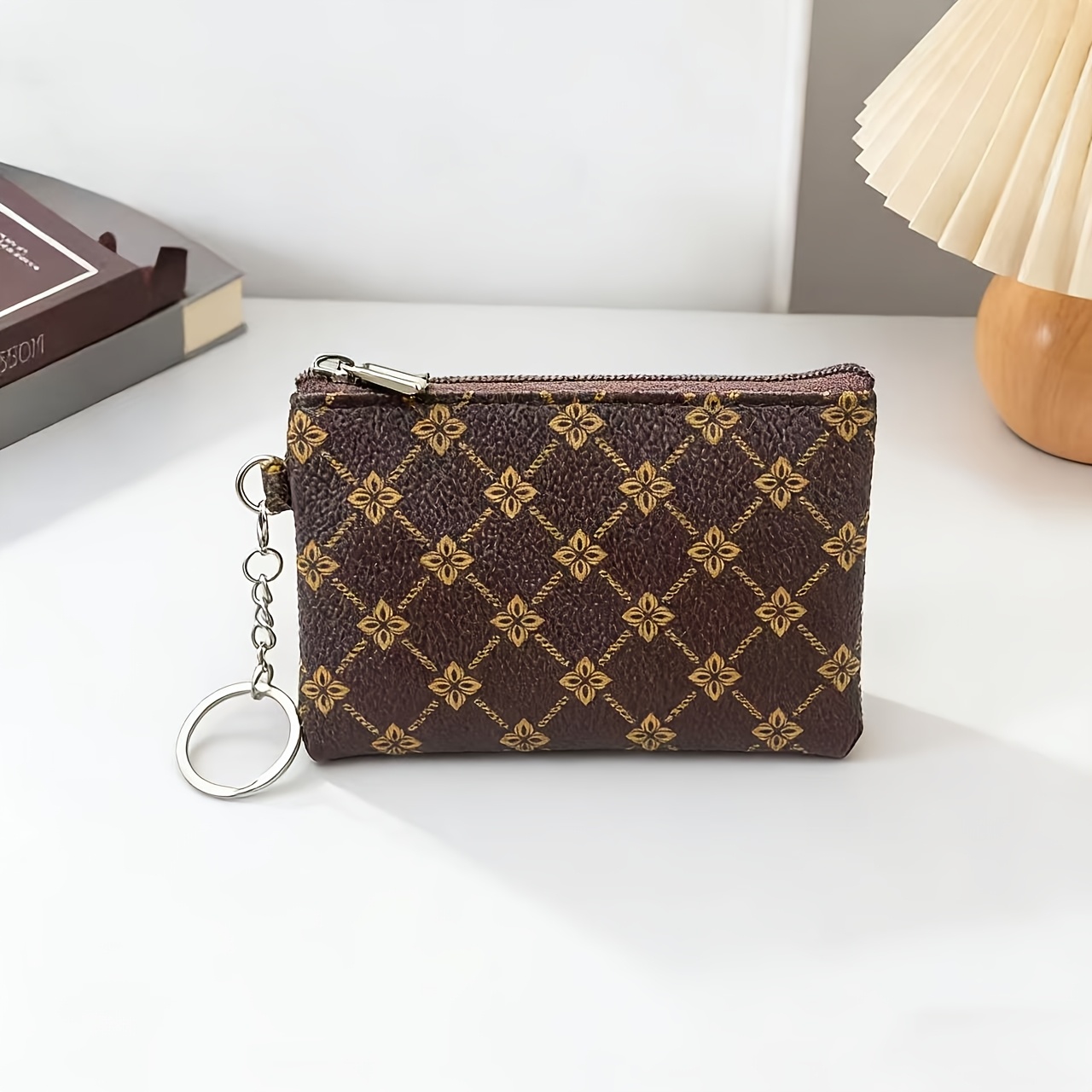 TEMU Porte-monnaie à imprimé tendance avec porte-clés, adapté aux sorties quotidiennes