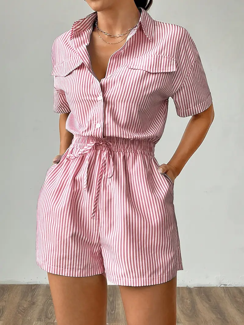 womens elegant striped jumpsuit shorts pink white vertical - Temu Oman womens elegant striped jumpsuit shorts pink white vertical - Temu Oman
