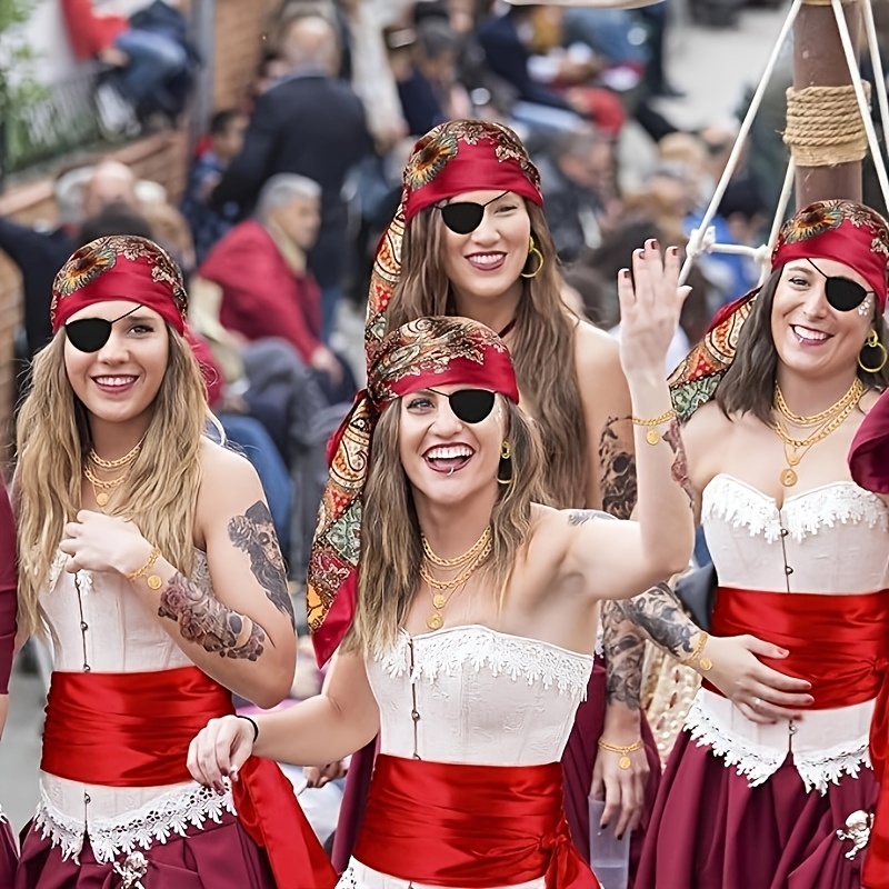 6pcs Pirate Costume Accessory Set, Women's Outfit with Bandana Headscarf,  Waist Belt, and Necklace Jewelry Eye Mask for Adult Role Play