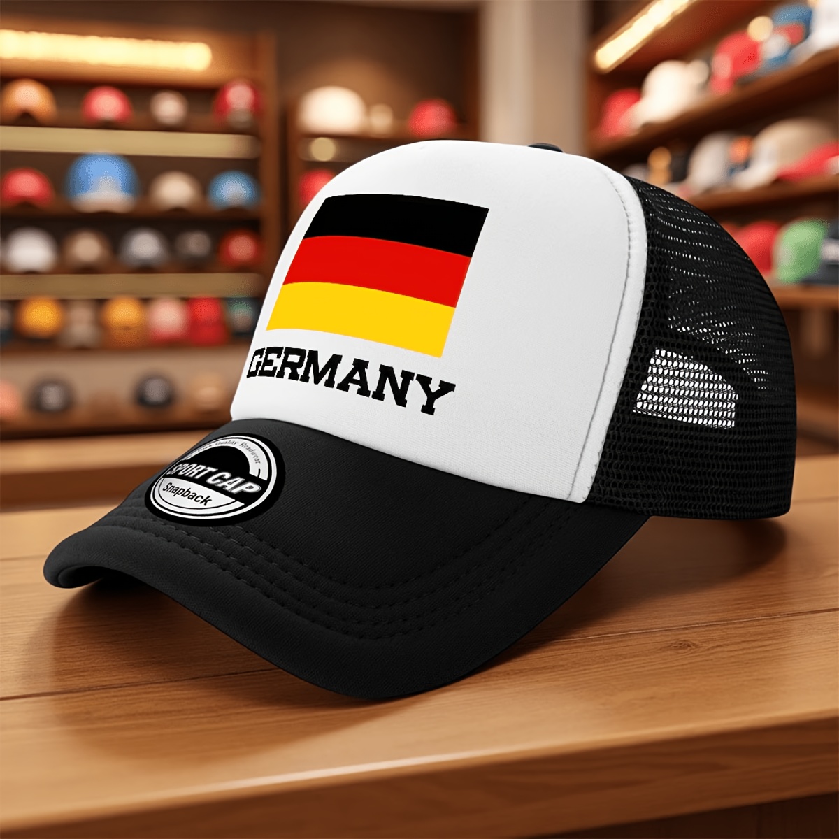 TEMU 1 Stück Patriotische Deutsche Flagge Baseball Cap - Atmungsaktiver Mesh Trucker Hut Bedruckt mit "Deutschland", Leicht und Maschinenwaschbar,