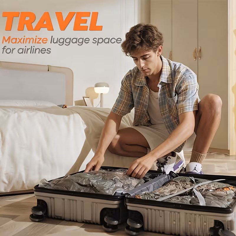 4pcs vacuum compression bag set sml and hand pump travel storage bag suitable for storing clothes blankets pillows etc moving backpacks wardrobes vacuum storage dust bag space protects clothes Product details 2