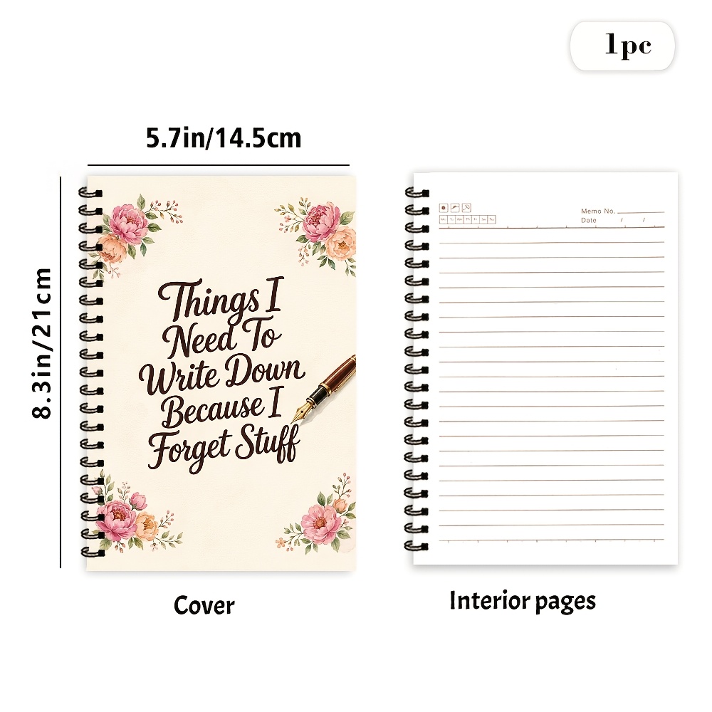 TEMU Things I Need To Write Down I Stuff Funny Floral Cover, Spiral Notebook For Reminders, Lists, And Everyday Notes, A5 Journal For Home , Study
